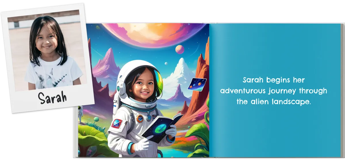 Example StoryPrint storybook featuring Sarah as an astronaut